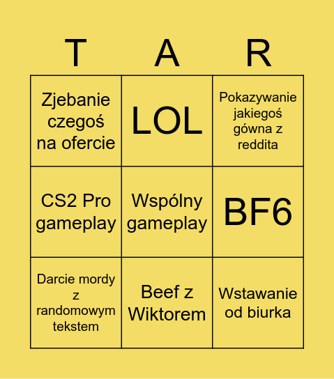 Tarex Bingo! Bingo Card