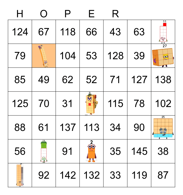 Number blocks Bingo Card