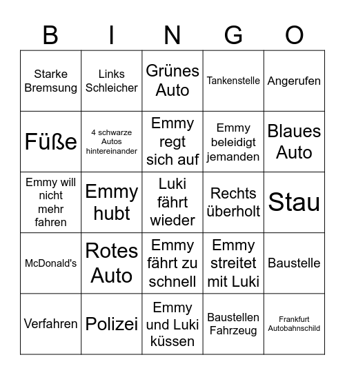 Autobahn Bingo Card