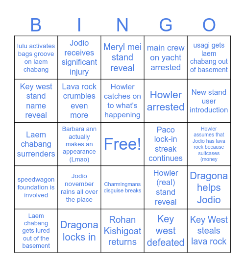 The jojolands chapter 28 predictions Bingo Card