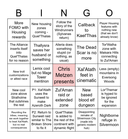 WoW Midnight Bingo Card