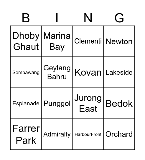 MRT STATIONS Bingo Card