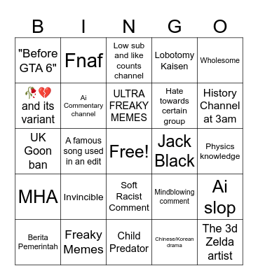 YT Shorts Bingo within 3 days Bingo Card