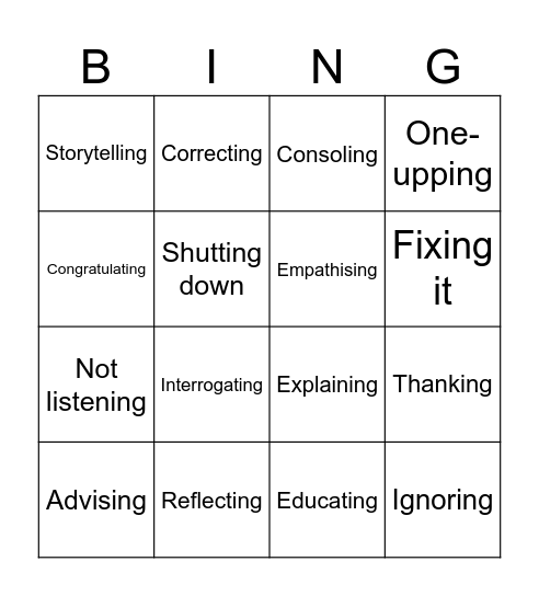 Empathy Bingo Card