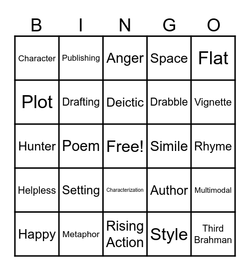 ENGLISH 8 Bingo Card