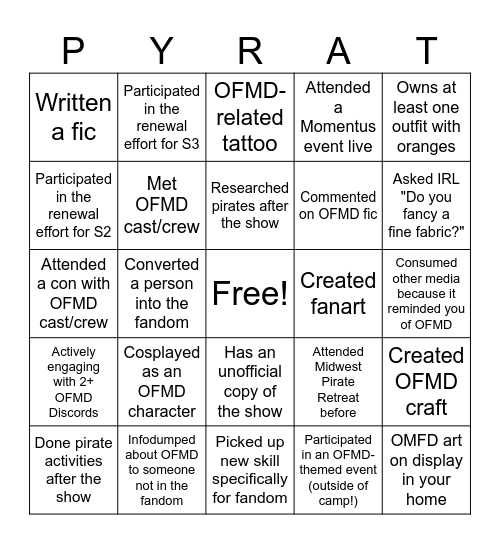 Midwest Pirate Retreat Bingo Card