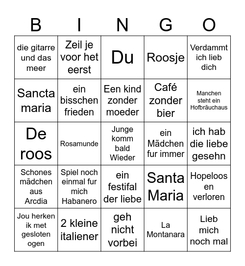 Duitse chansons Bingo Card