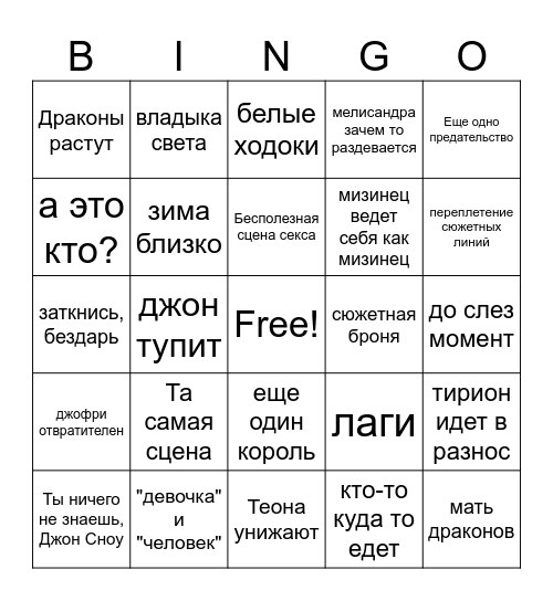 игра престолов 3 Bingo Card