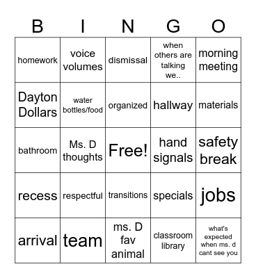 4th grade expectations Bingo Card