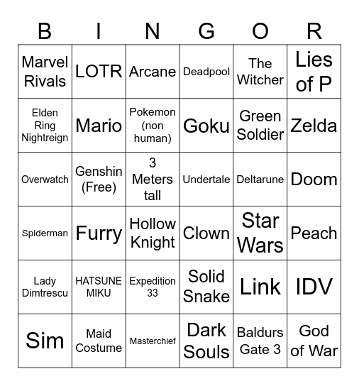 Bingor Bingo Card