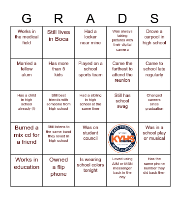 The First Five Years Reunion Bingo Card