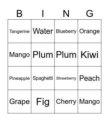 Fruits Bingo Card