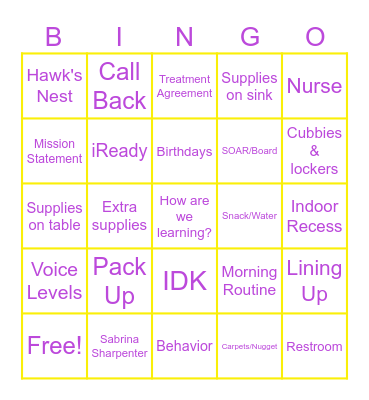 Routines and Procedures Bingo Card