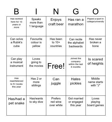 People Bingo! Find someone who... Bingo Card