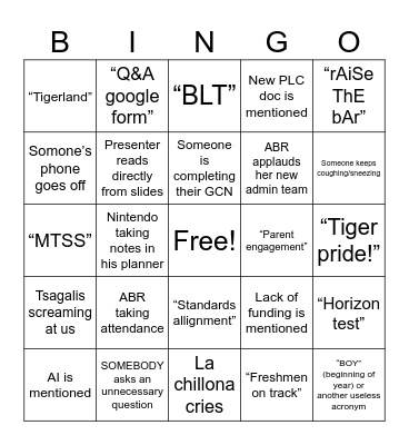 EPHS Institute Day 2025 Bingo Card