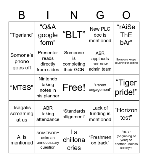 EPHS Institute Day 2025 Bingo Card