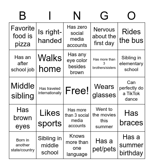 Getting to Know You Bingo Card