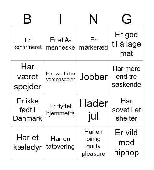 Menneskebingo Card