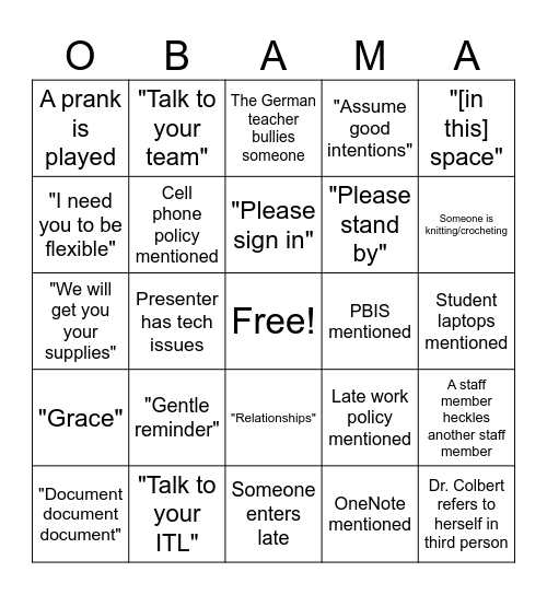 OBAMA BINGO Card