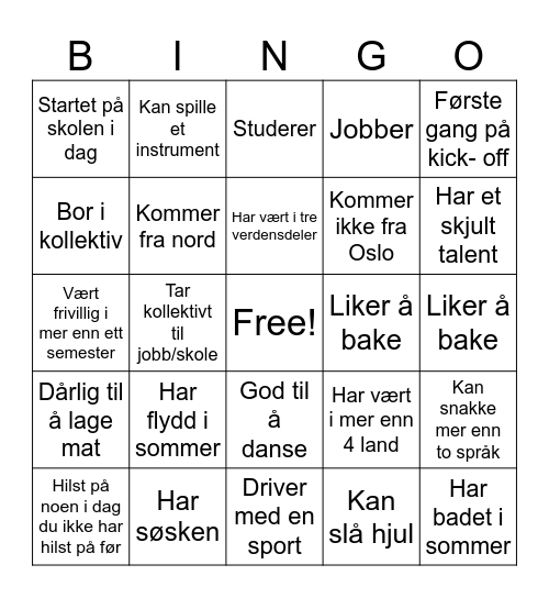 Menneskebingo Card
