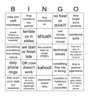 August training Bingo Card