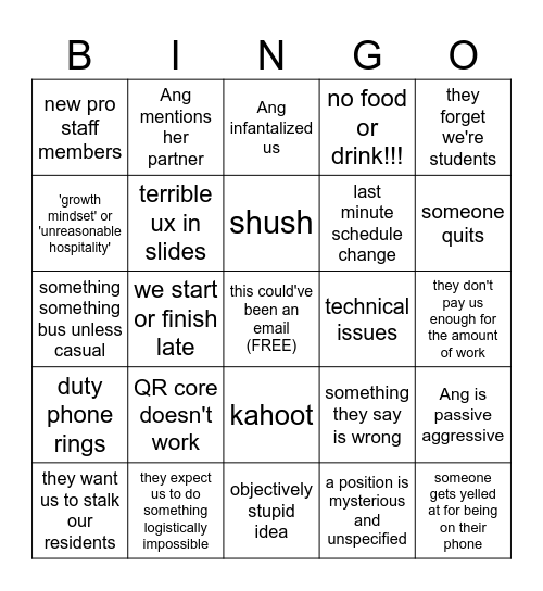 August training Bingo Card