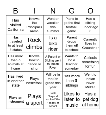 Orientation Bingo! Find someone who... Bingo Card
