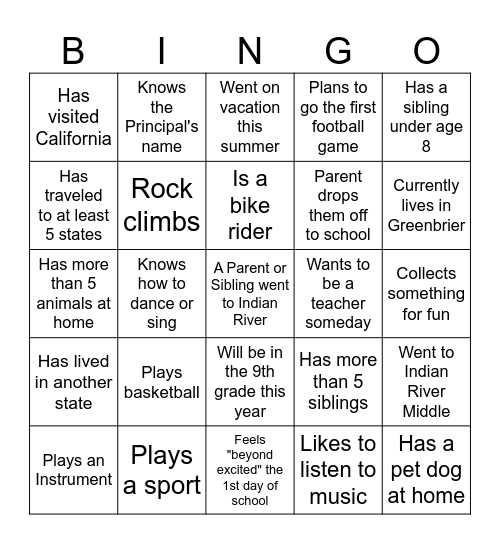 Orientation Bingo! Find someone who... Bingo Card