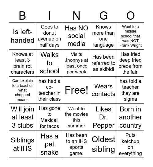 Room 209 Bingo Card