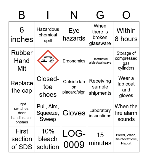 Safety Bingo Card