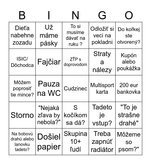 Pokladňa Bingo Card
