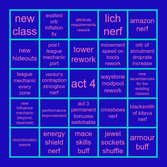 path of exile 2 stream Bingo Card