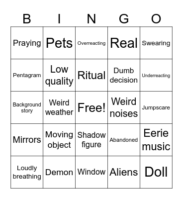 Scary video bingo Card