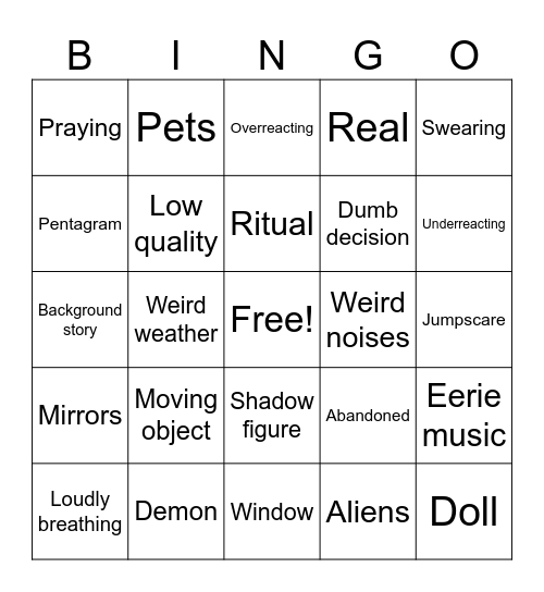 Scary video bingo Card