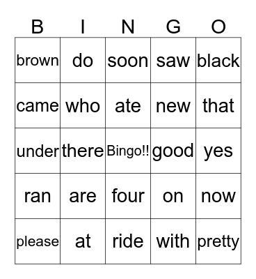 Vocabulary Bingo! Bingo Card