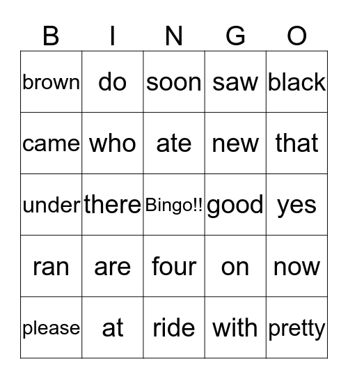 Vocabulary Bingo! Bingo Card