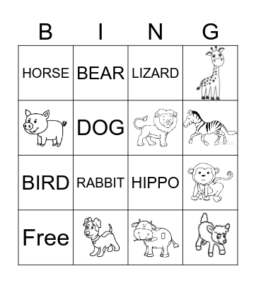 Family & Animals Bingo Card