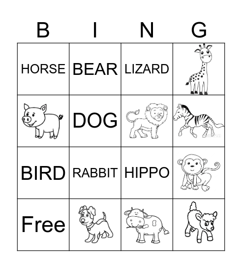 Family & Animals Bingo Card