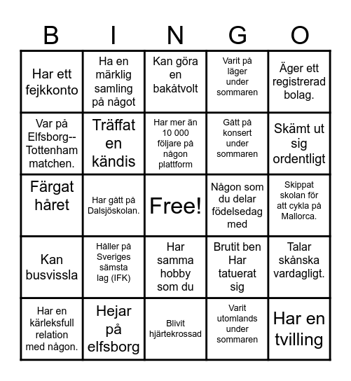 Mingel Bingo Card