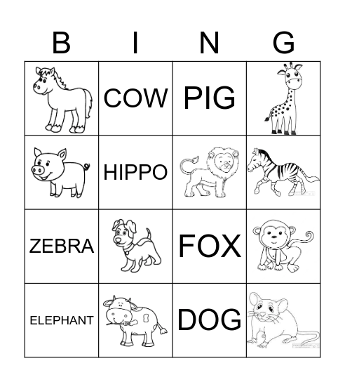 Family & Animals Bingo Card