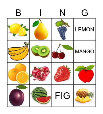 Fruits Bingo Card