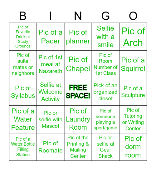 ORIENTATION CAMPUS BINGO Card