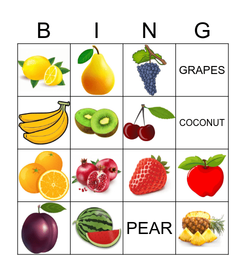 Fruits Bingo Card