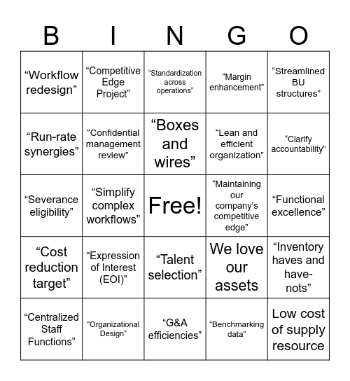 Townhall Bingo Card