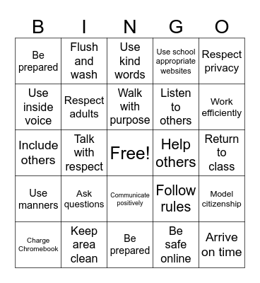 PBIS Bingo Card