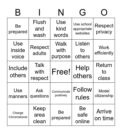 PBIS Bingo Card