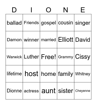 Dionne Warrick 4 Bingo Card