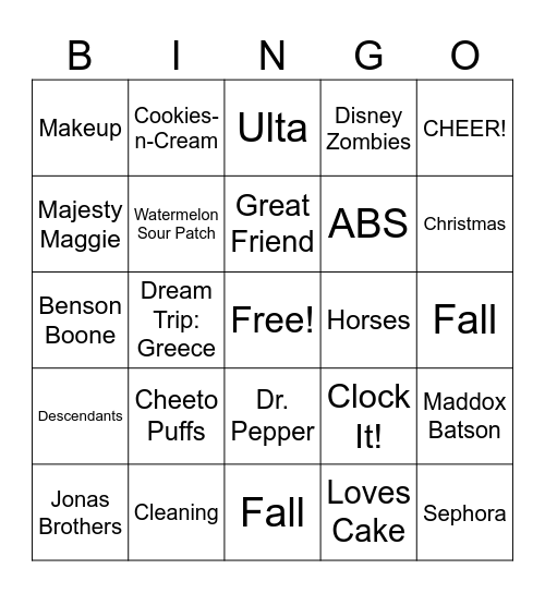 ARIANA'S BIRTHDAY BINGO Card