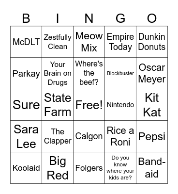 80s Jingles Singo Bingo Card