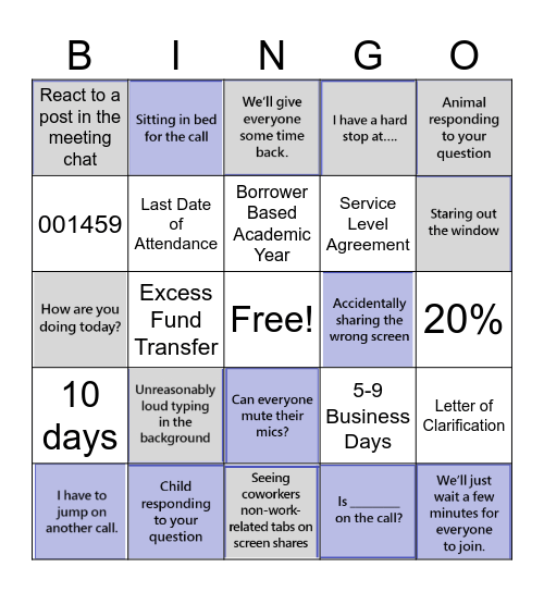Microsoft Teams Meeting BINGO Card
